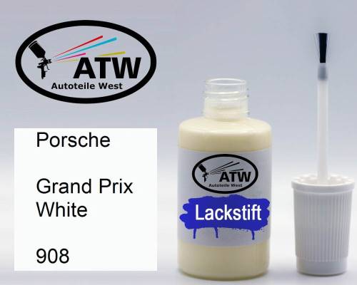 Porsche, Grand Prix White, 908: 20ml Lackstift, von ATW Autoteile West.